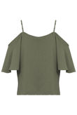 Khaki Off The Shoulder Chiffon Tops