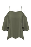 Khaki Off The Shoulder Chiffon Tops