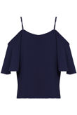 Navy Off The Shoulder Chiffon Tops