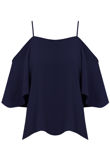Navy Off The Shoulder Chiffon Tops