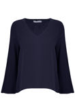 Navy V Neck Long Sleeves Tops