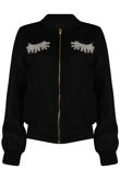 Black Eye Lash Embellished Bomber Jacket