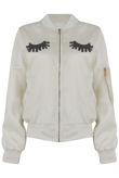 White Eye Lash Embellished Bomber Jacket