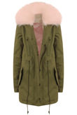 Khaki With Pink Fur Line Jacket