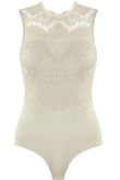 Beige Floral Lace Open Back Bodysuit