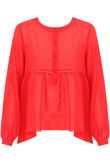 Red Button Up Smock Blouse