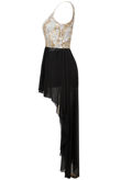 Cream & Black Sequin High/Low Dress