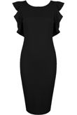 Black Frill Trim Tight Stretch Bodycon Dress