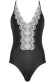 Black And Cream Lace Border Plunge Neck Swimsuit