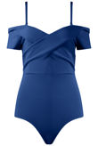 Royal Blue Cross Front Bardot Bodysuit