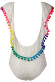Cream Crochet Rainbow Pom Pom Bodysuit