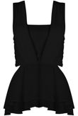 Black Chiffon Pleated Cut Out Tops