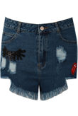 Blue Denim Cut Frayed Shorts 