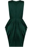 Green Satin V Neck Dress With Graduated Pleats