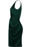 Green Satin V Neck Dress With Graduated Pleats