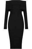 Black Bardot Fold Over Midi Dress