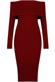 Wine Bardot Fold Over Midi Dress