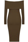 Khaki Bardot Fold Over Midi Dress