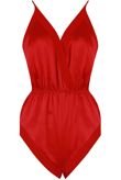 Red Satin Teddy with Chiffon Trim