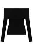 Black Bardot Fold Over Ribbed Tops