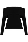 Black Bardot Fold Over Ribbed Tops