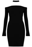Black Choker Neck Jersey Bodycon Dress