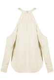 Beige Satin Cold Shoulder Front Cut Out Blouse