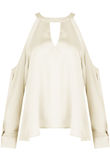 Beige Satin Cold Shoulder Front Cut Out Blouse