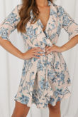 Rose Floral Print Overlay Frill Mini Dress