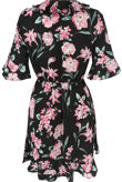 Black Floral Print Overlay Frill Mini Dress