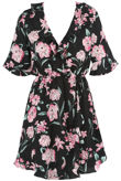 Black Floral Print Overlay Frill Mini Dress