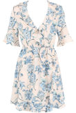 Rose Floral Print Overlay Frill Mini Dress