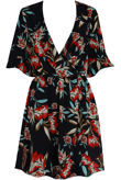 Navy Floral Cross Over Ruffled Shift Dress