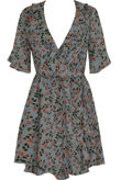 Vintage Floral Ruffle Wrap Look Day Dress In Blue
