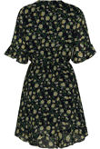Vintage Floral Ruffle Wrap Look Day Dress In Navy