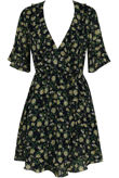 Vintage Floral Ruffle Wrap Look Day Dress In Navy