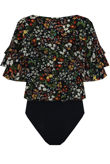 Navy Floral Printed Cross Over Bodysuit
