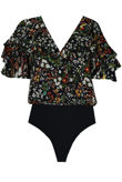 Navy Floral Printed Cross Over Bodysuit