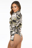 Grey Camouflage Print Bodysuit