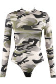 Grey Camouflage Print Bodysuit