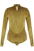 Yellow Velvet Stripes Mock Neck Bodysuit