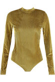 Yellow Velvet Stripes Mock Neck Bodysuit