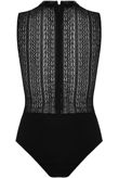 Black Embroidery High Neck Netted Bodysuit
