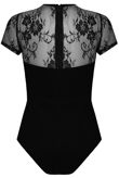 Black Floral Lace Back Zip Up Bodysuit 