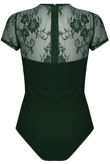 Green Floral Lace Back Zip Up Bodysuit 