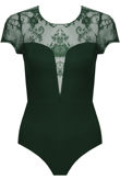 Green Floral Lace Back Zip Up Bodysuit 