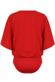 Red Butterfly Sleeve Crossover Bodysuit