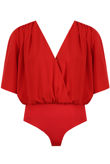 Red Butterfly Sleeve Crossover Bodysuit