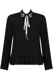 Black Stone Trimming Front Tie Up Tops
