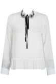 White Stone Trimming Front Tie Up Tops